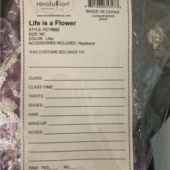 NEW IN BAG Size MC Dress Up Dance Costume Pink Purple Style RC16882 W/Headband - Picture 5 of 5